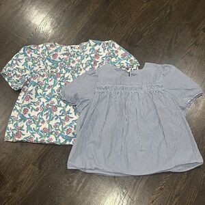 J Crew Puff Sleeve Top Lot Of 2 Women’s 2X Blue Striped Floral Blouses Beach